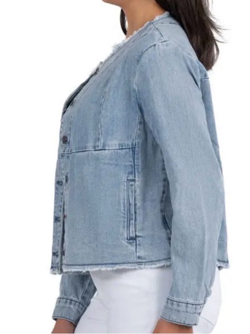 KUT from the Kloth Olea Frayed Denim Jacket Light Wash Small - Picture 9 of 11